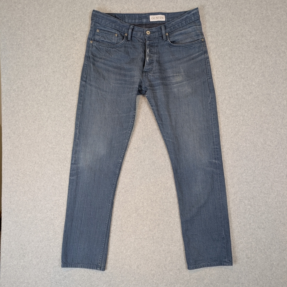 Gustin #156 Selvedge Jeans Men's 34 Slim Fit Italy Sea Blue Raw 31" Denim USA